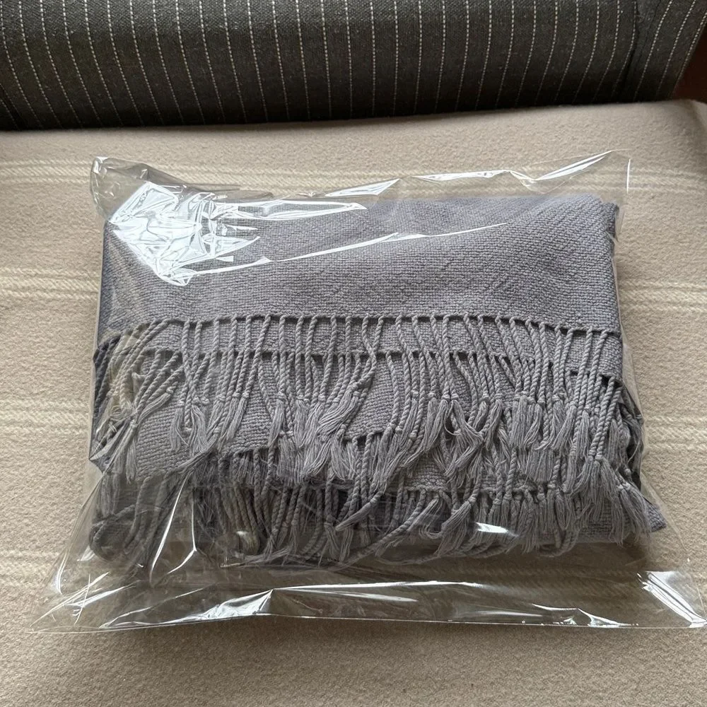 Restoration Hardware Stonewashed Brushed Cotton Fringe Throw